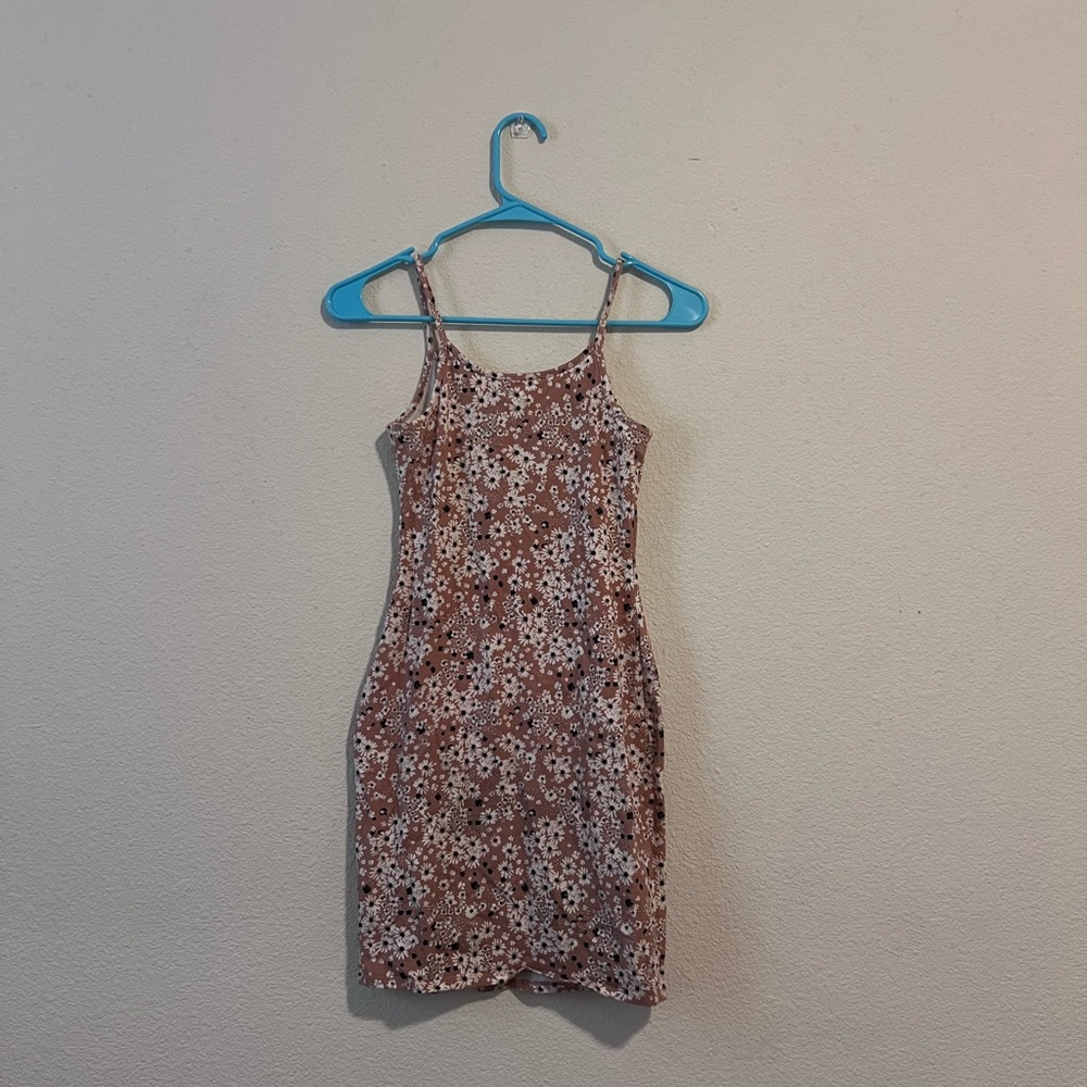 Floral Brown and White Tight Mini Dress